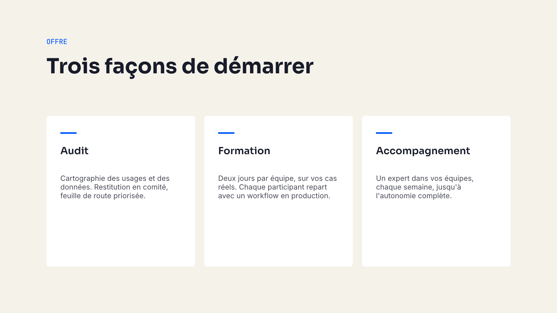 Card-based consulting slide rendered by Decktype
